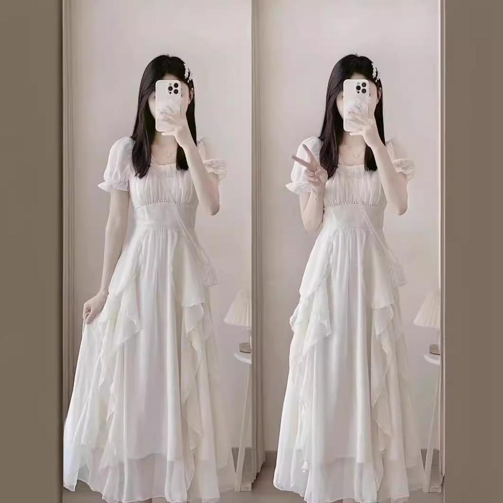 French white high-end fairy dress female summer new super fairy princess dress gentle wind long skirt