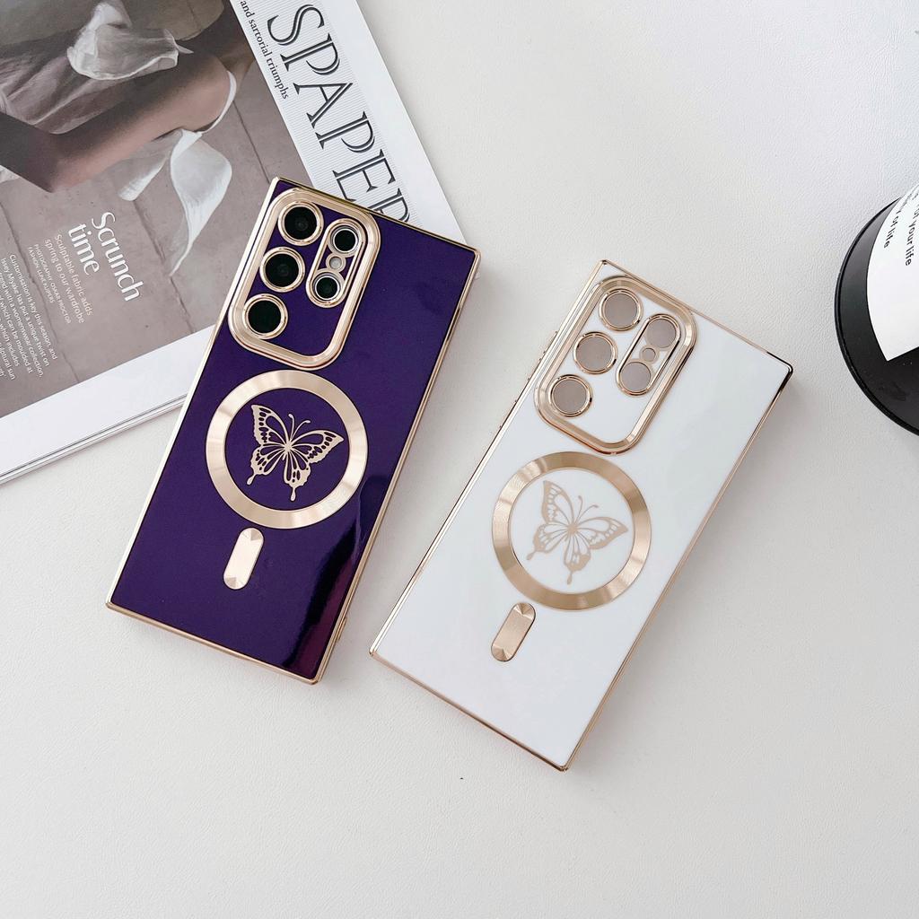 Applicable to Samsung S25ULTRA pupil eye solid color butterfly mobile phone case S24PLUS magnetic suction advanced sense protective case S21