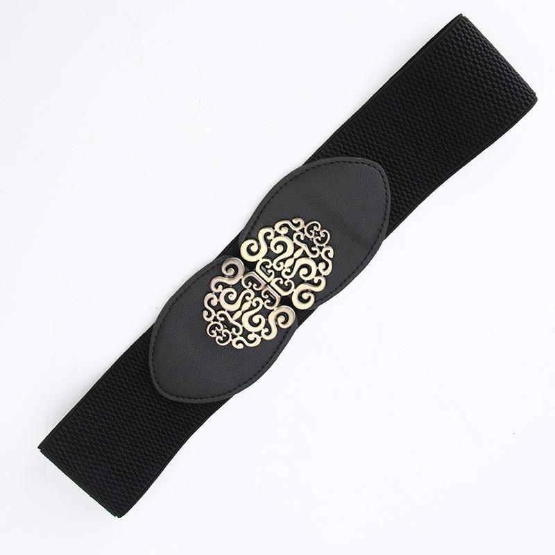 Fashion Ladies Wide Elastic Belt With Metallic Clasp For Business And Everyday Style