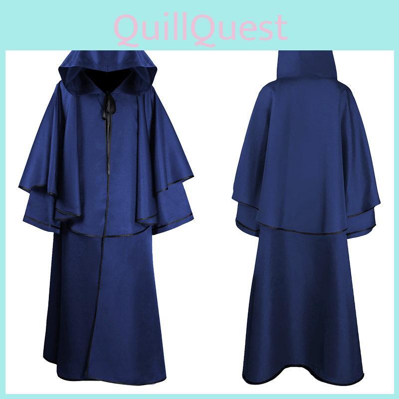 Medieval Wizard Hooded Robe Cloak With Polyester Material For Halloween Adult Role Playing