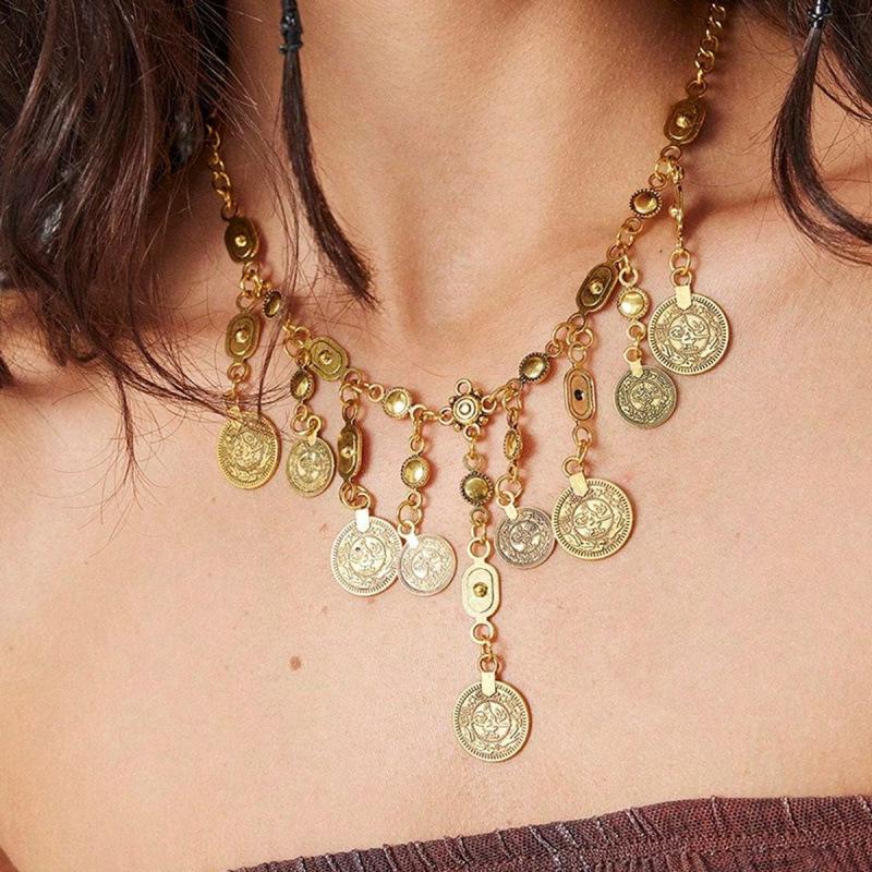 Bohemian Gold Tassel Round Pendant Necklace - Ethnic & Versatile Design бронзовый