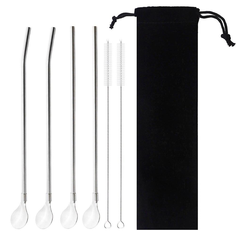 

Золотые длинные соломенные ложки, металлическая прямая ложка из нержавеющей стали, многоразовая соломинка, ложка для перемешивания кофе, питья, аксессуар для бара straight серебряный