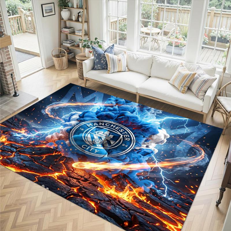 Manchester City Design Crystal Velvet Carpet Cozy Non?Slip Printed Rug For Bedroom Living Room Entrance
