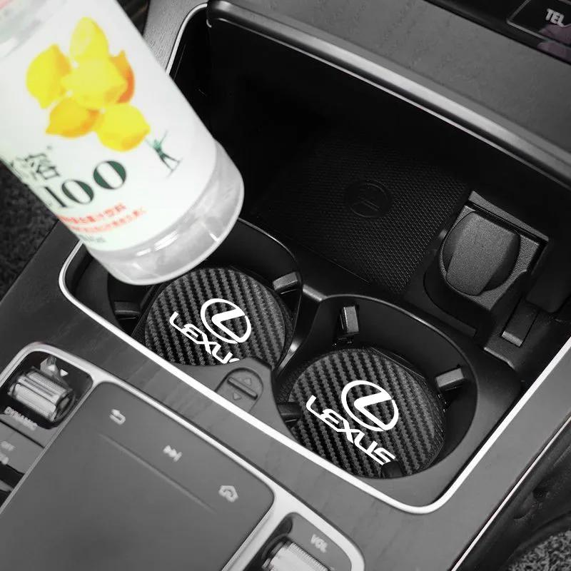 For Lexus IS250 LS460 RC200 LM300 RX450 LX NX350h LC UX CT RZ450e 2Pcs Car Leather Coaster Anti-skid Water Cup Mat Cushion AFG1