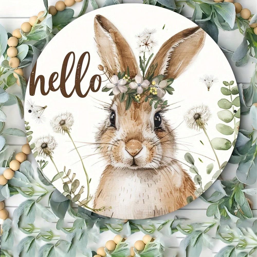 

Iron Easter Bunny Hello Sign 8 Inch Round Wall Decor Welcome Plaque Spring Home Decor 20x20 разноцветный