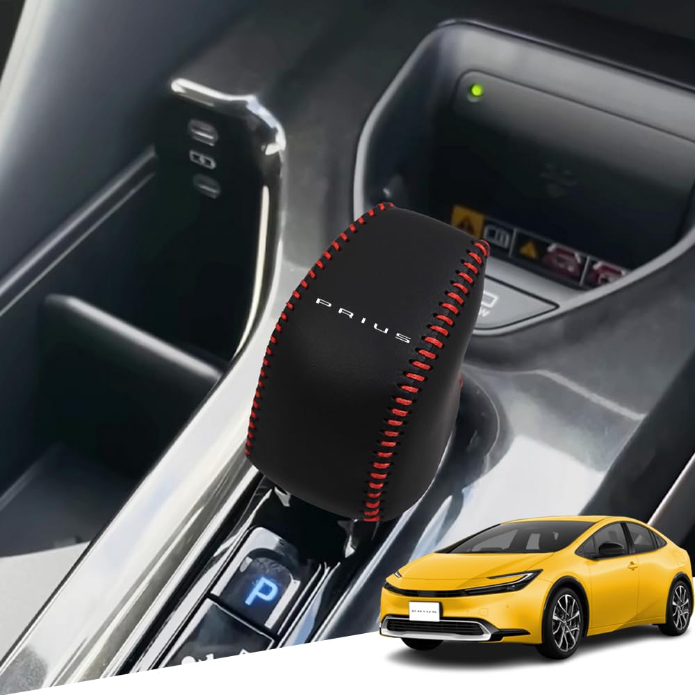 Hearsheng Genuine Leather Material Shift Knob Cover for Toyota New Prius ZVW60 ZVW65 MXWH60