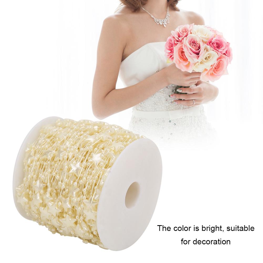 60m Five Pointed Star Faux Pearl Bead String DIY Christmas Tree Decor Bouquet Accessories(Beige )