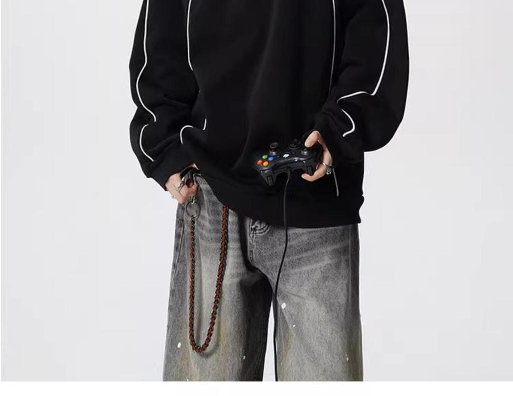 Men's 2025 Spring/Autumn Striped Color Block Half-Zip High-Neck Hoodie - Trendy Loose Heavyweight Top