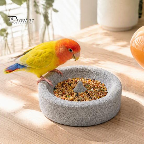 Piccola Stazione di Alimentazione per Pappagalli Ciotola in Pietra Pomice, Anti-Sversamento Ciotola per Cibo Senza Sporco per Uccelli Gabbia Piatto Ponderato per Inseparabili Conuri Naturale