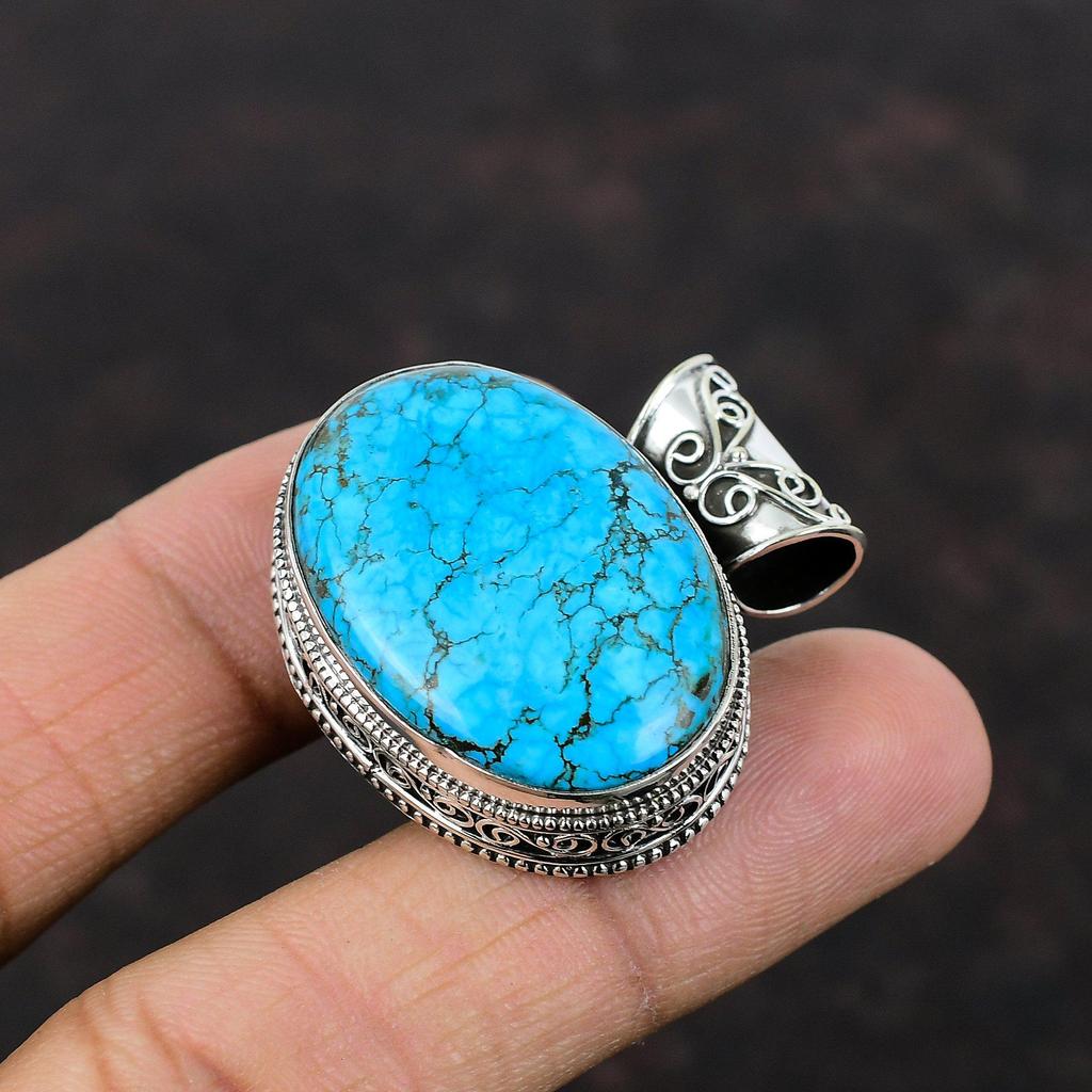 Tibetan Turquoise Pendant Gemstone Handmade Boho Jewelry 925 Sterling Silver Pendant Vintage Pendant For Gift Healing Stone Amazing Pendant