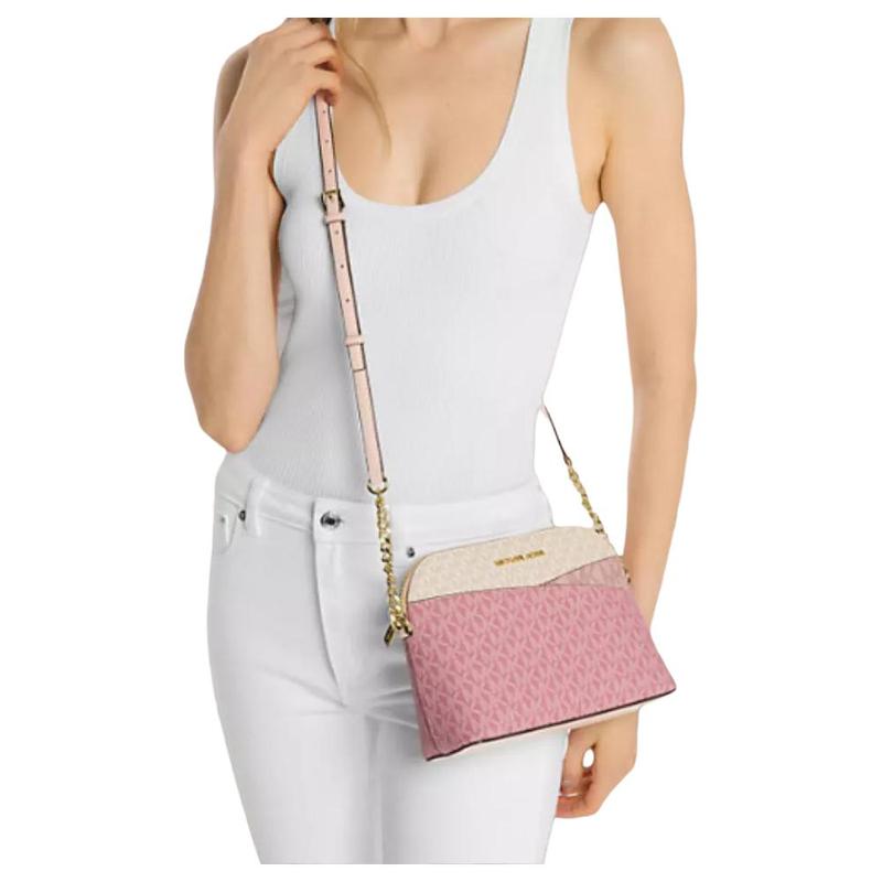 Michael Kors Jet Set Travel Gold Hardware Zip Closure Coated Canvas Shoulder Bag Medium Women's Pink