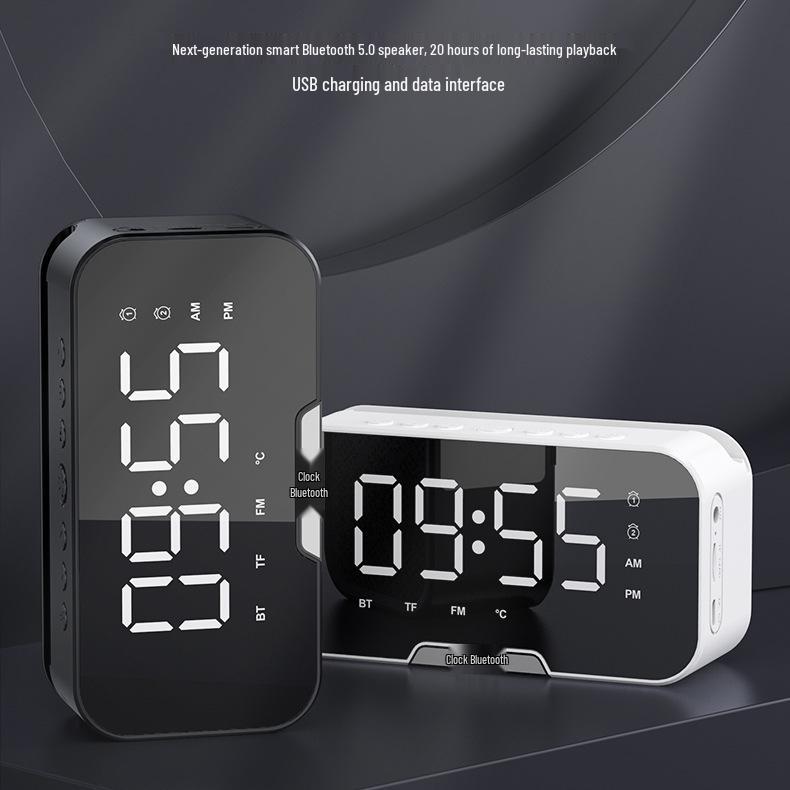 S7 Mini Bluetooth Speaker with Mirror Clock, Alarm, FM Radio, Card Slot, Long Battery Life, High Volume, & Voice Call