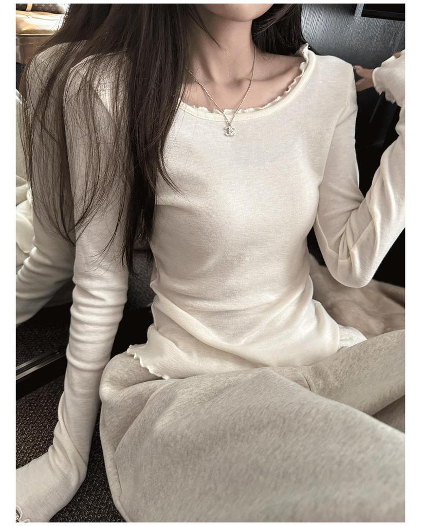 Superniniyy White Tea High-Quality Thickened Lace Collar Base Layer Top