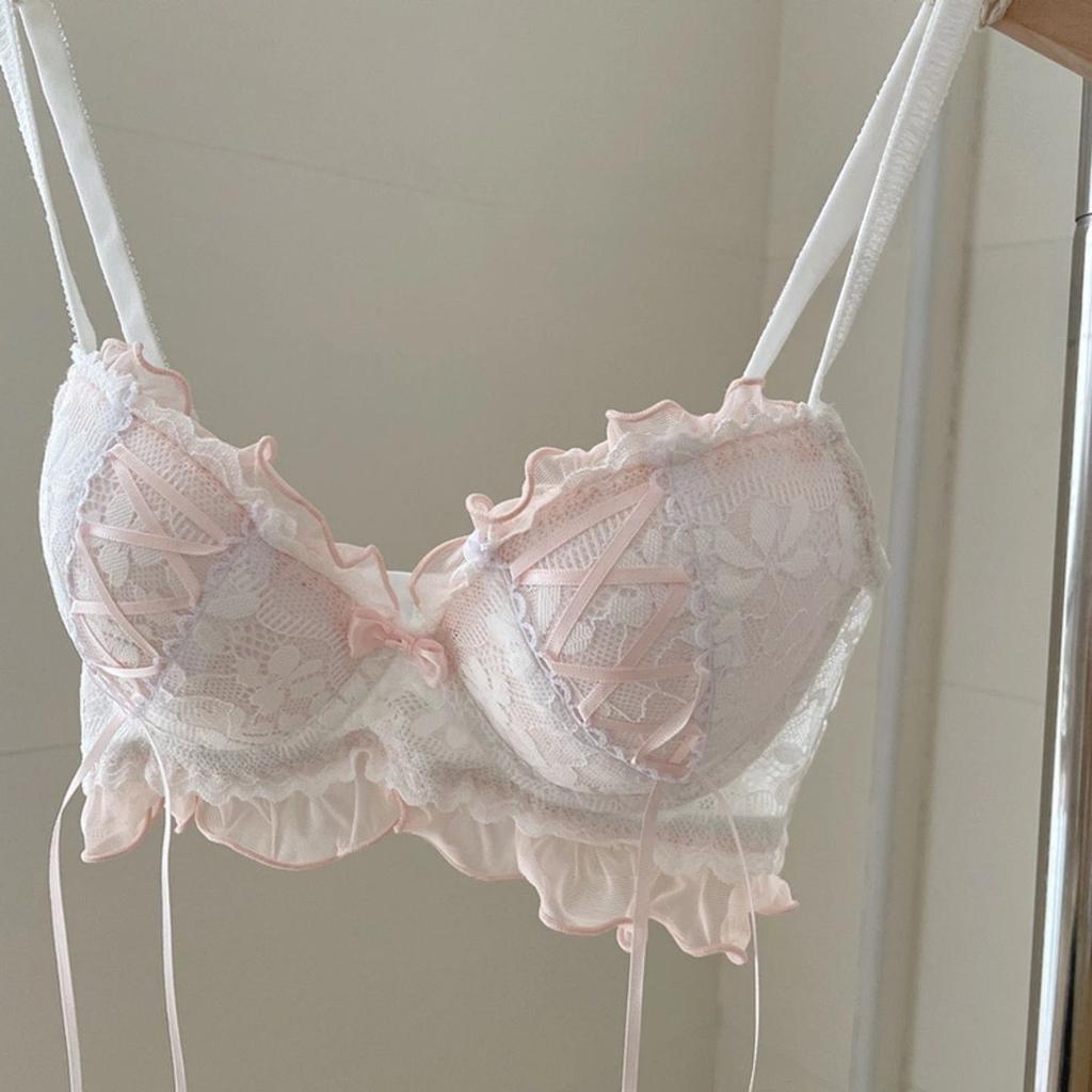 Japanese Sweet Teenage Girl Lolita Court Lace Bra Small Bust Push-Up Wire-Free Underwear