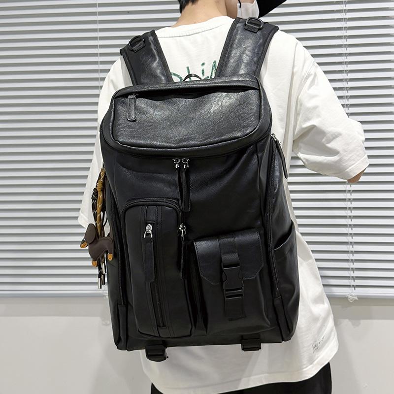 Schoolbag New large-capacity backpack Men's PU leather schoolbag Outdoor travel mountaineering bag Women's multi-purpose backpack