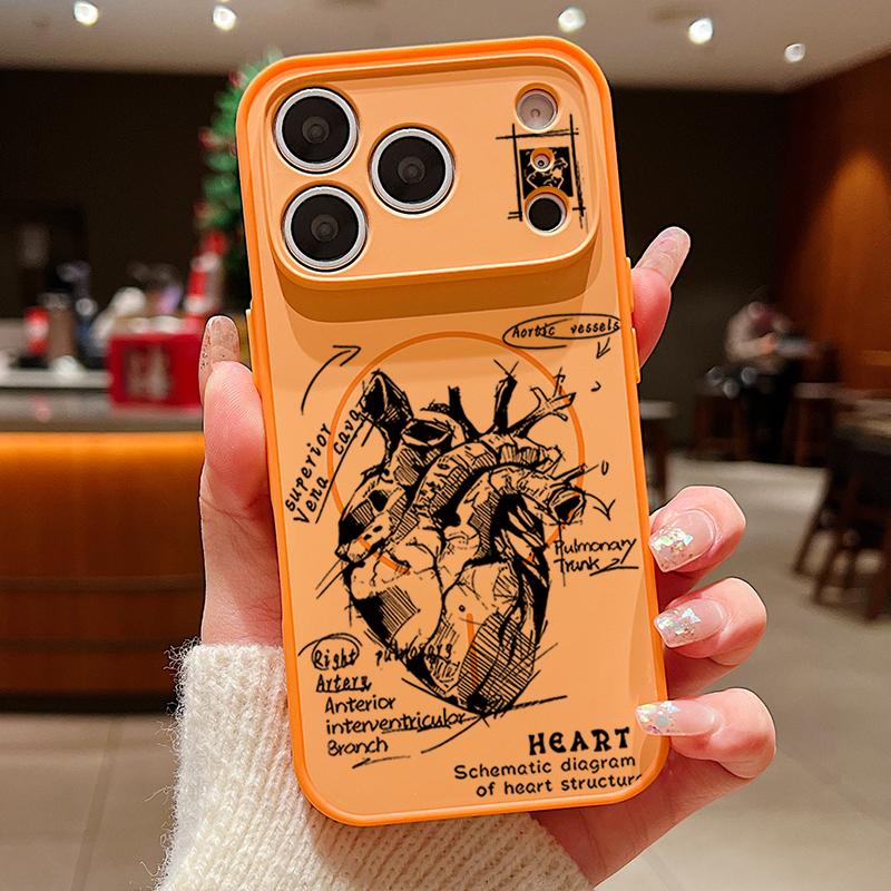 Heart Pattern Magnetic Phone Case For iPhone 17 Pro Max 16 15 14 13 Pro Max For Magsafe Wireless Charge TPU PC Back Cover Fundas