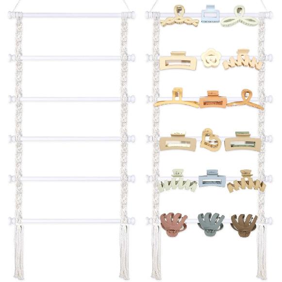 SNOWSTAR Macrame Hair Claw Clip Organizer,Hanging Hair Clip Holder and Storage for Women Girls,Claw Clip Hanger Home Decor for Wall,Door,Closet белый