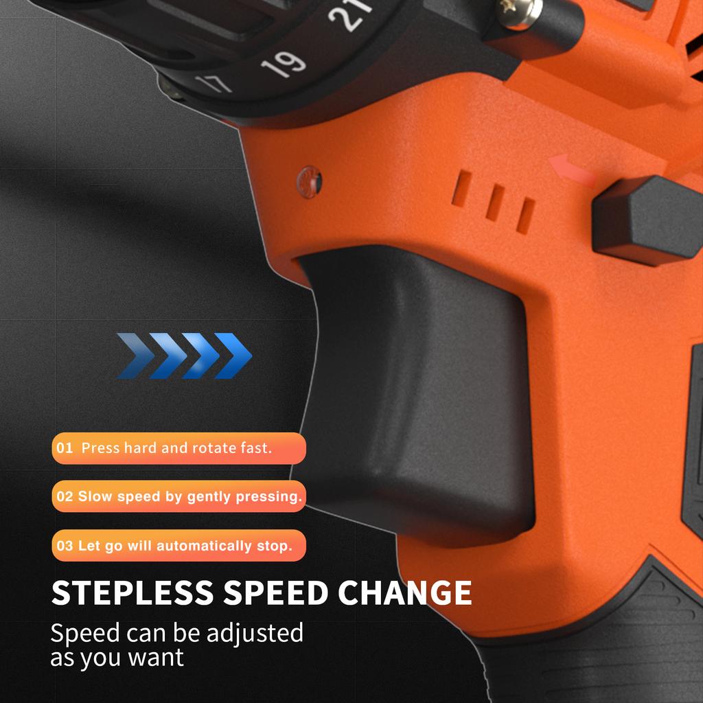 EMDTOOL Cordless Drill Driver 21V Battery Drill Set Electric Screwdriver Set, 25+1 Torque Setting, 2 Speed, LED Light for Home