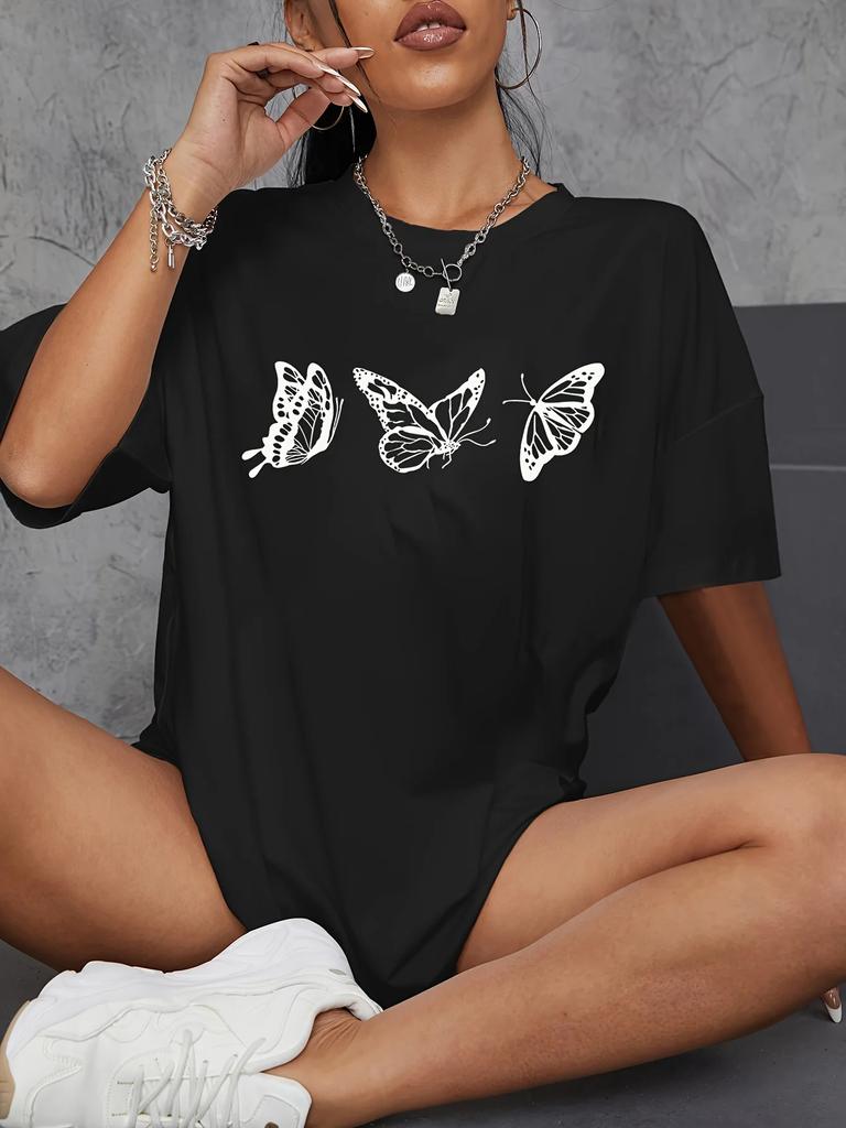 Summer Unisex Cotton Tshirts Simple Butterfly Graphic Prints Short Sleeve Tees Casual Soft Oversize Oneck Tops Female Clothes