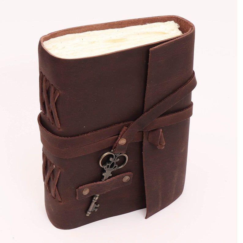 Leather Writing Notebook off white Paper Diary with a decorative key for Men and Women and gift diary in Brown Color