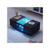 Table Basse Noire 100x50x35,5 Cm - Avec Couvercle En Verre, Éclairage LED, 2 Tiroirs Et 1 Compartiment Ouvert