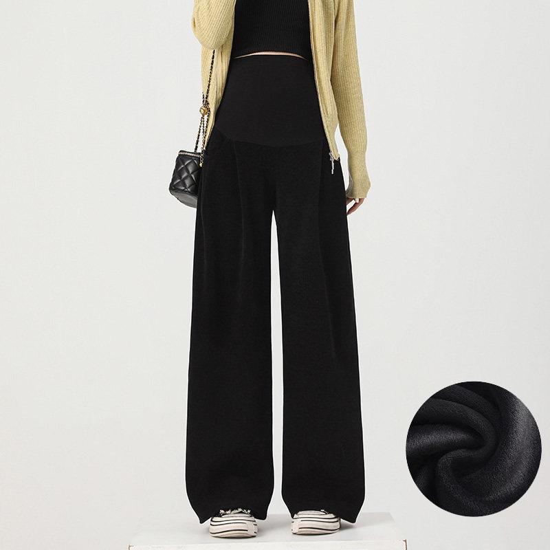 Pantalones de Pierna Ancha de Cintura Alta para Maternidad Tallas Grandes Primavera/Verano 2026 con Soporte Abdominal y Pierna Recta Forrados de Terciopelo