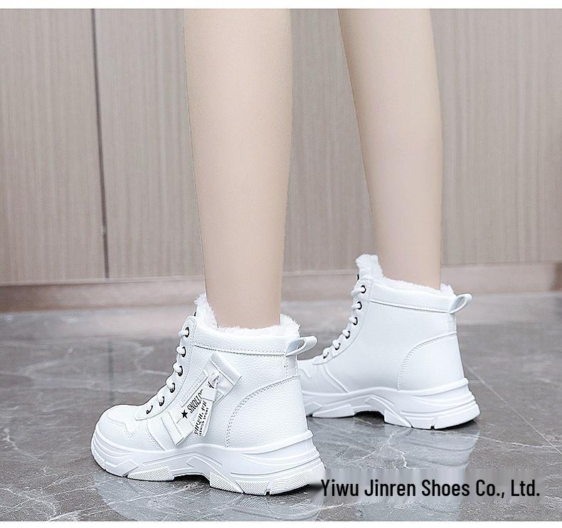 2025 Women's Winter Fleece-Lined Snow Boots - Thickened Ankle Martin Style, Warm & Sporty for Students