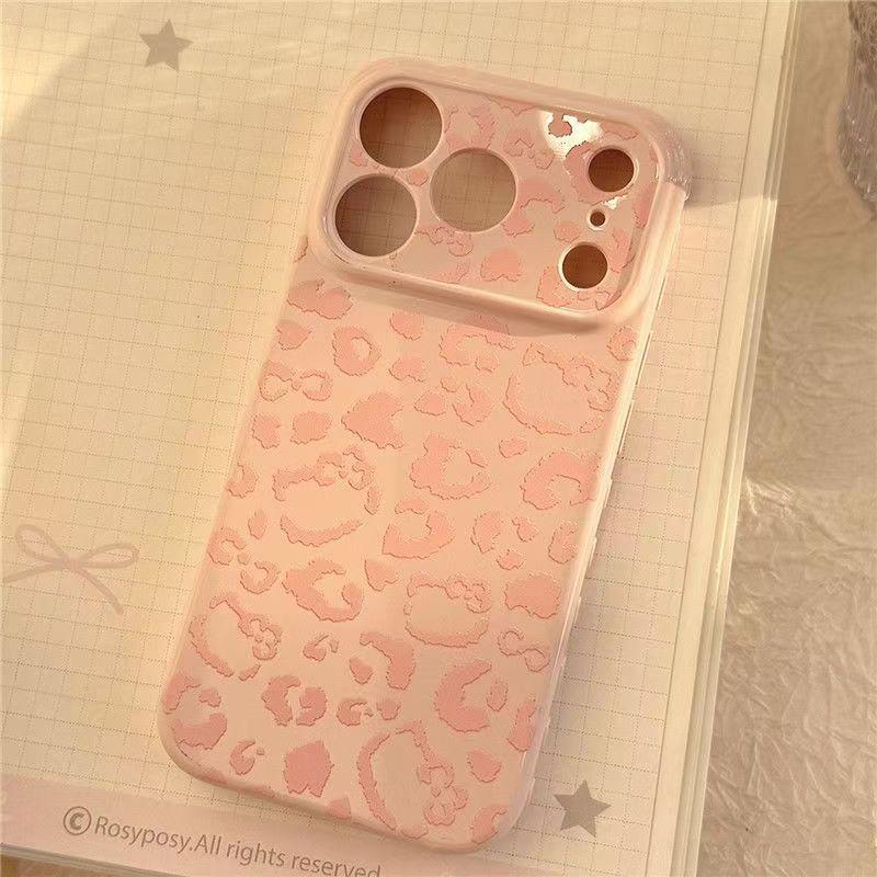 Pink Leopard Heart Phone Case for Apple 17 Pro/16 Pro/15/14/13/12 - Drop-Proof with Large Window