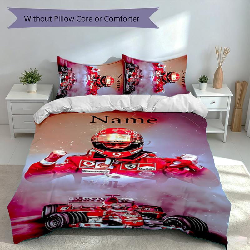 3-teiliges personalisiertes Michael Schumacher Set, Enthält 1 Bettbezug und 2 Kissenbezüge, Ganzjahres-Schlafzimmerdekoration