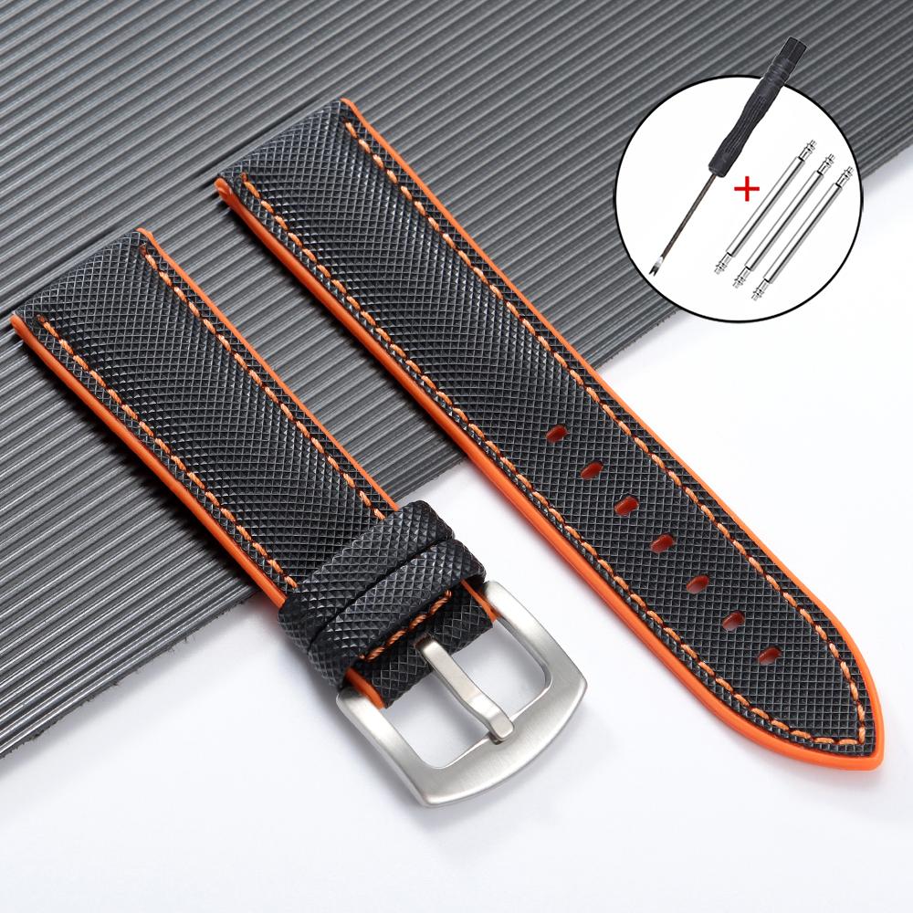 20mm 22mm 24mm Premium Silicone Watch Band Silver Buckle Waterproof Soft Rubber Strap Stitching Belt Replacement Universal Watch