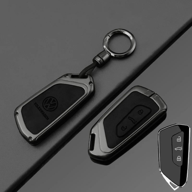 Valve Stems Caps For VOLKSWAGEN VW Fashion Zinc Alloy Leather Car Key Case Cover Shell For VW Volkswagen Golf 8 2020 SEAT Leon M QQ8