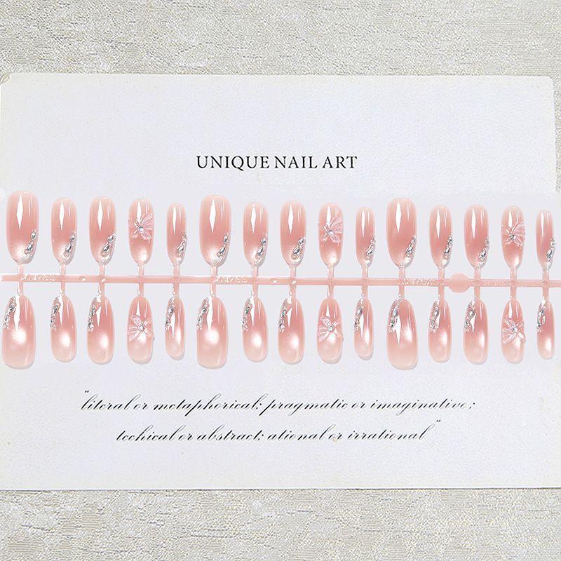 Summer Style Cat Eye Press-On Nails - High-End Butterfly Blush for Whitening Manicure