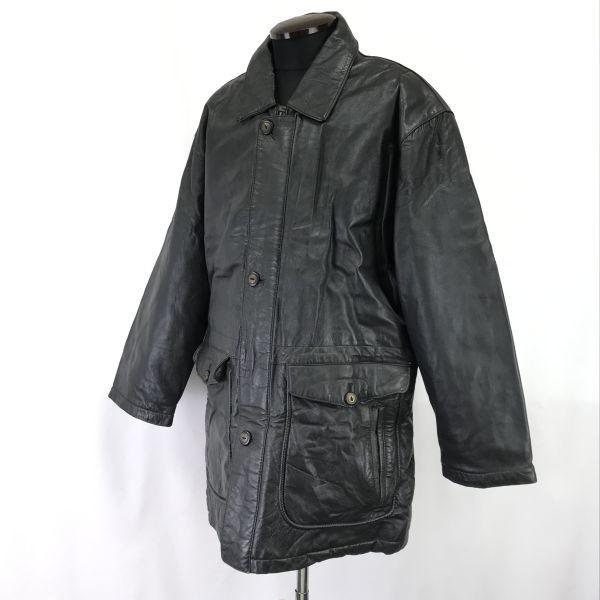 Strathconar Sheepskin Leather Padded Coat Men L Black(USED)