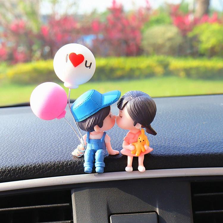 Car Decoration Cute Cartoon Couples Car Mirror Accessories Action Figure Figurines Balloon Ornament Auto Interior Dashboard Gift