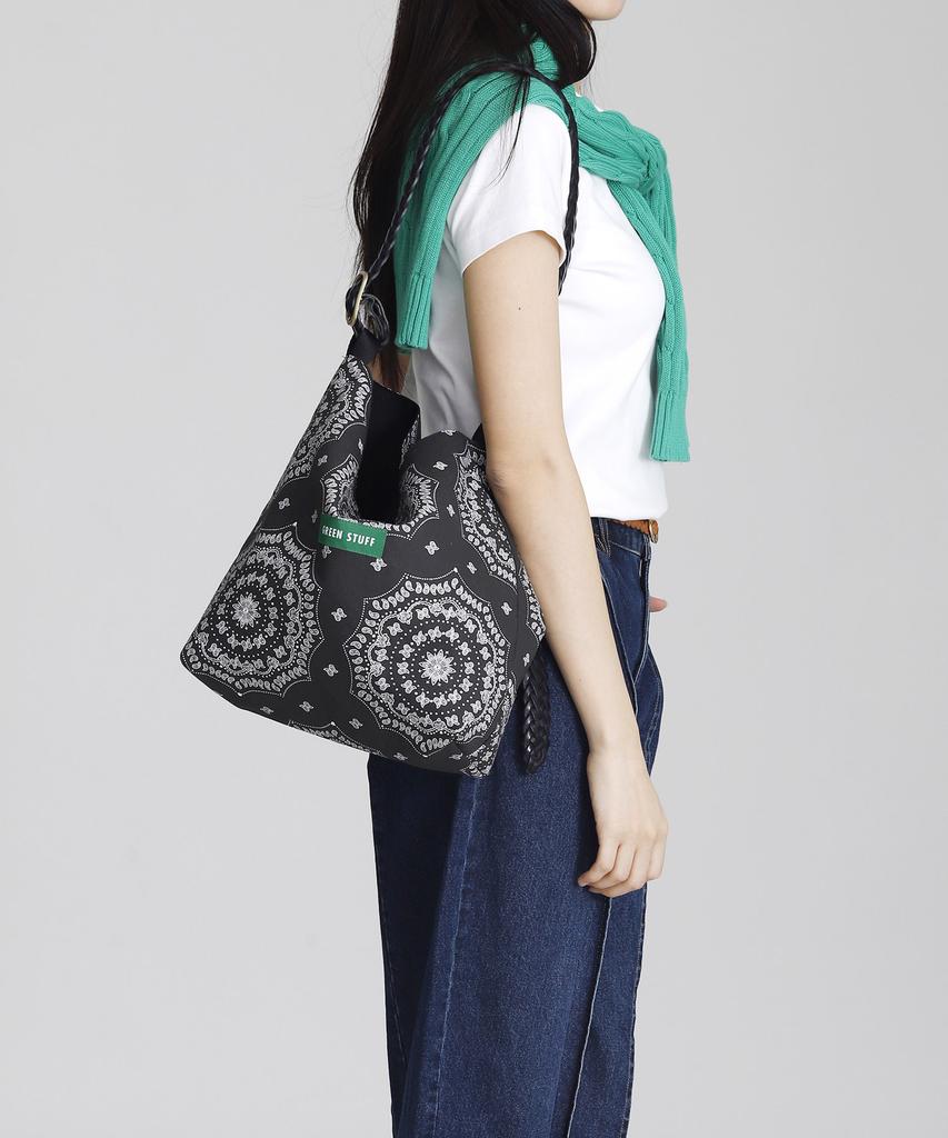 Green Stuff Belted Shoulder Bag B2 Paisley - Black