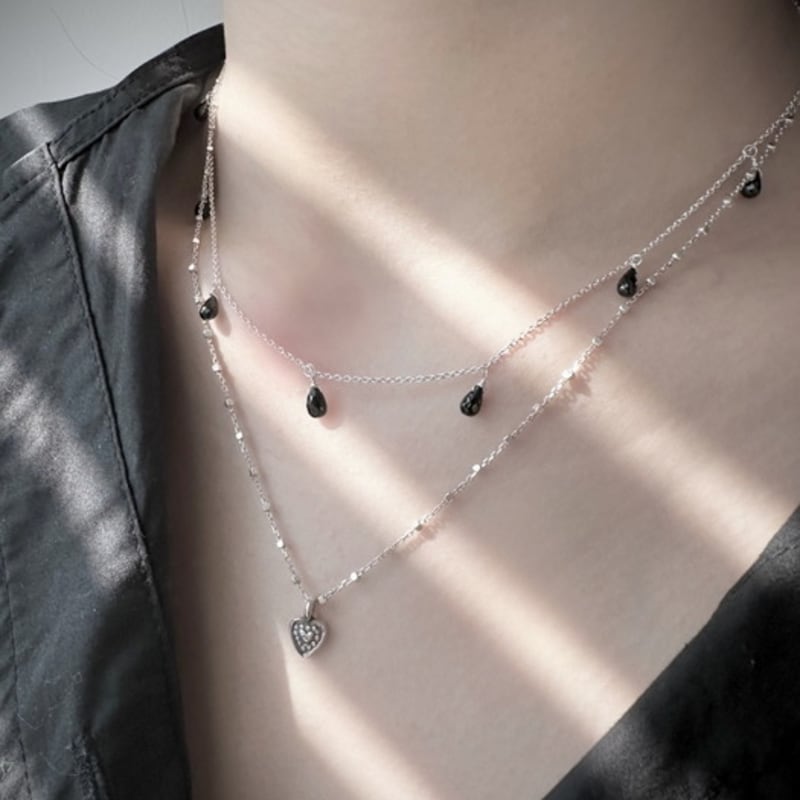 

SUZURAN dewdrops silver necklace_black onyx Dewdrop black onyx gemstone silver necklace 45cm