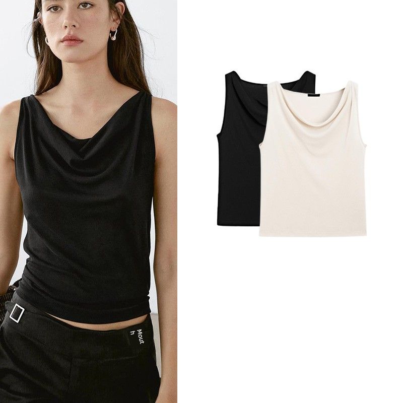 MD Summer Women's Clothing Minimalist Style Elegant Commute Style Comfortable Cotton Swing Collar Sleeveless T-shirt Top 6867532