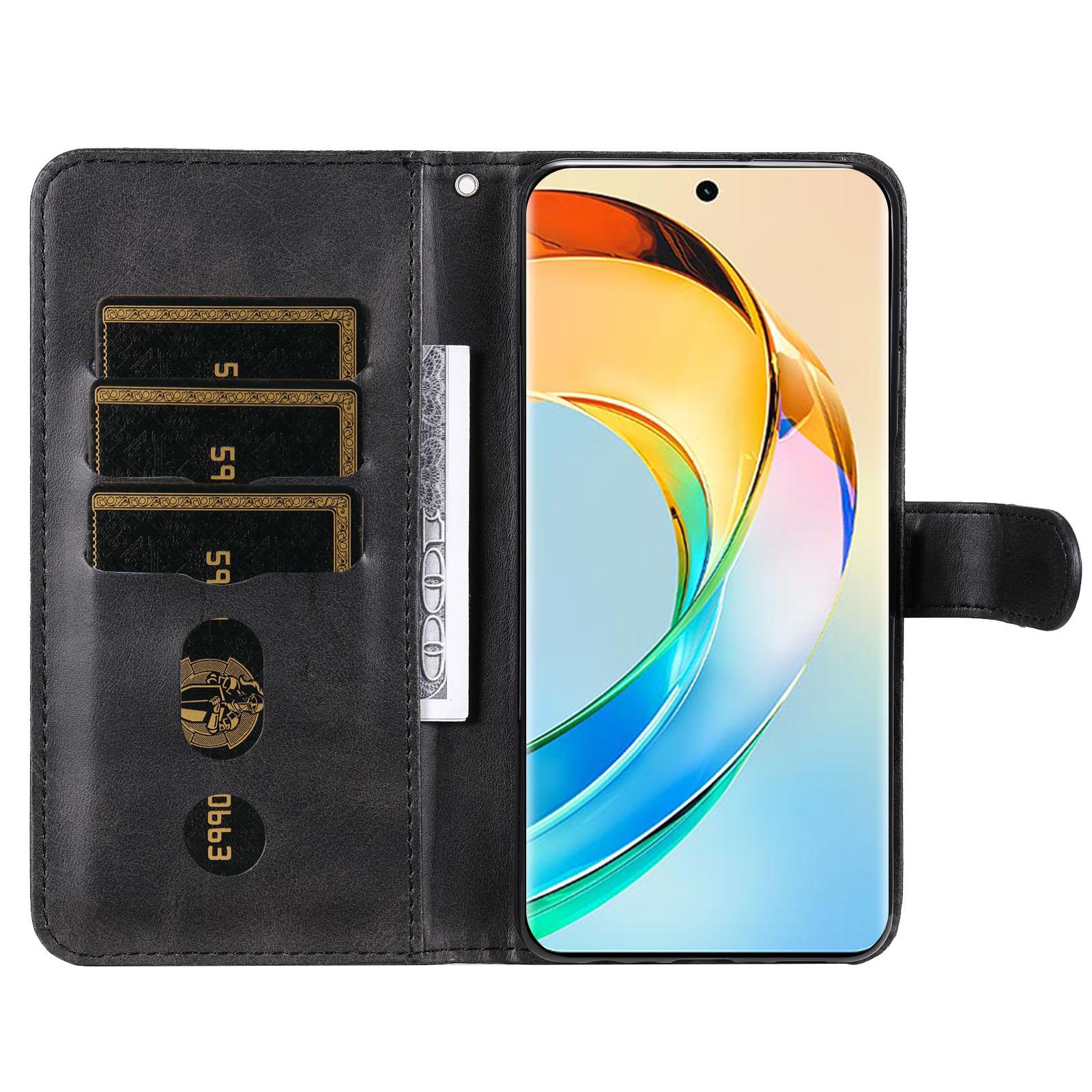 

For Honor X50 5G/X9b 5G/Magic6 Lite 5G/X50 GT 5G Calf Texture Anti-drop Case Zipper Pocket Wallet Stand Smartphone Cover Black
