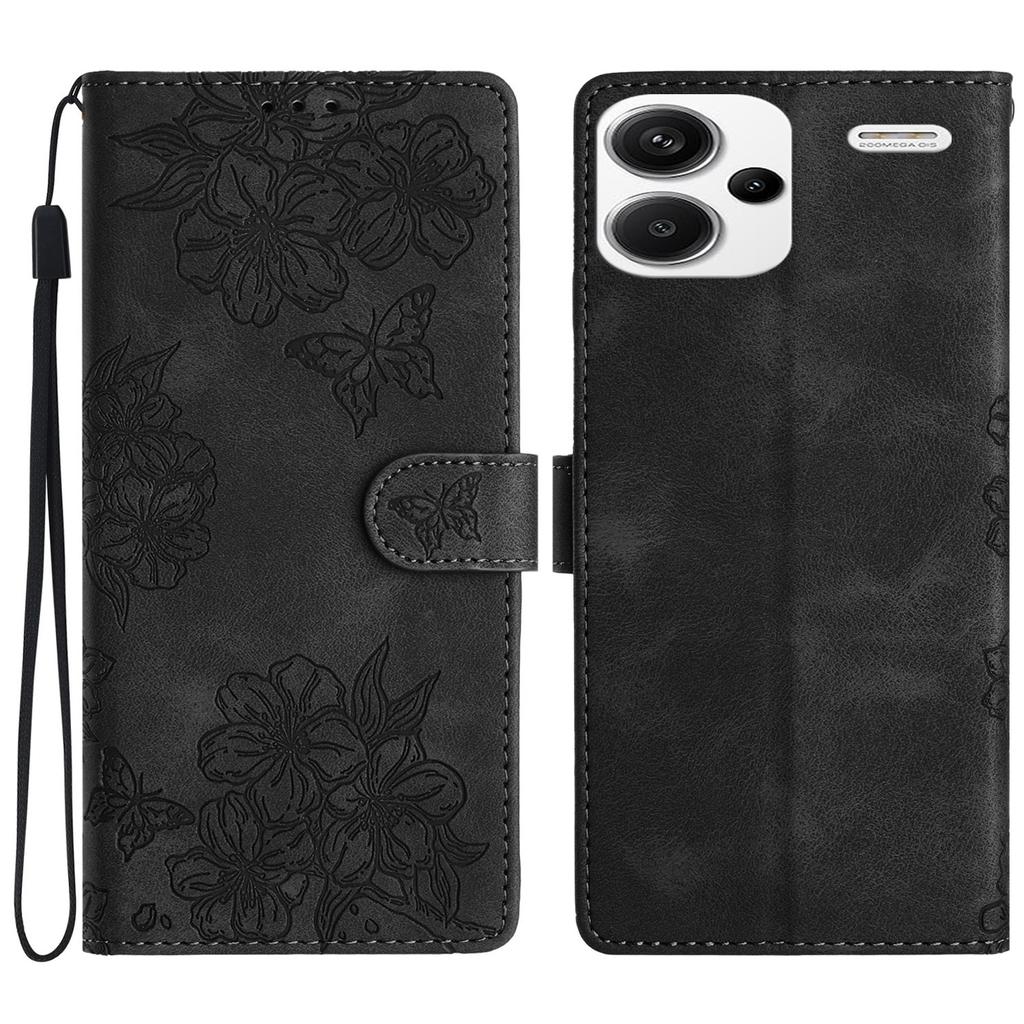 For Xiaomi Redmi Note 13 Pro+ 5G Case PU Leather Butterfly Flower Pattern Anti-Scratch Phone Cover