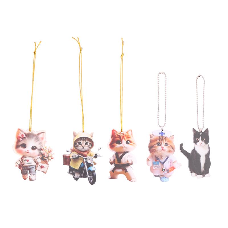 Cartoon 2D Cat Christmas Pendant Cute Animal Acrylic Auto Rearview Mirror Ornament Christmas Ornaments Pendant Decor Gift