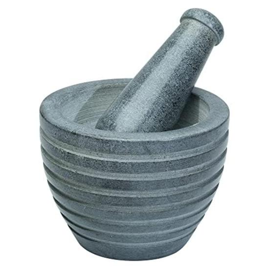 Crocon Grey Marble Pestle and Mortar Set – 4 Inch Spice and Herb Grinder, Perfect for Grinding Spices, Silbatta, and Kitchen Tools & Gadgets