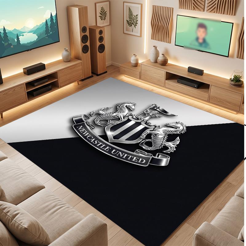 Tappeto in Velluto di Cristallo con Stampa di Calcio del Newcastle United, Comodo Assorbente d'Acqua Antiscivolo Tappeto per Pavimento Interno