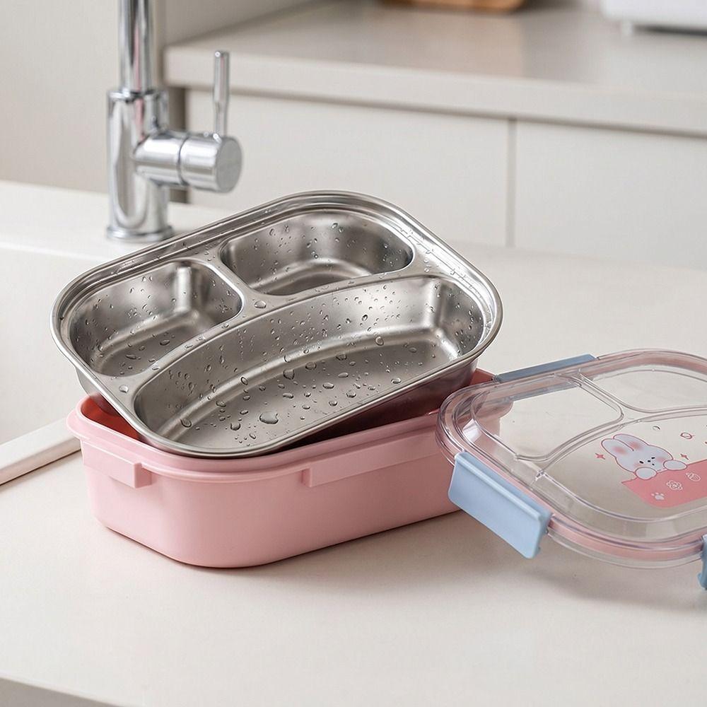 Microwave Safe Cute Lunch Container 304 Stainless Steel Partitioned Lunch Plate Travel Use
