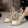 Gemütliche Seiden-Peep-Toe 11CM Dünne Absätze Gladiator-Sandalen Damen Mode Perlen Designer Schuhe Knöchelriemen Sandalias