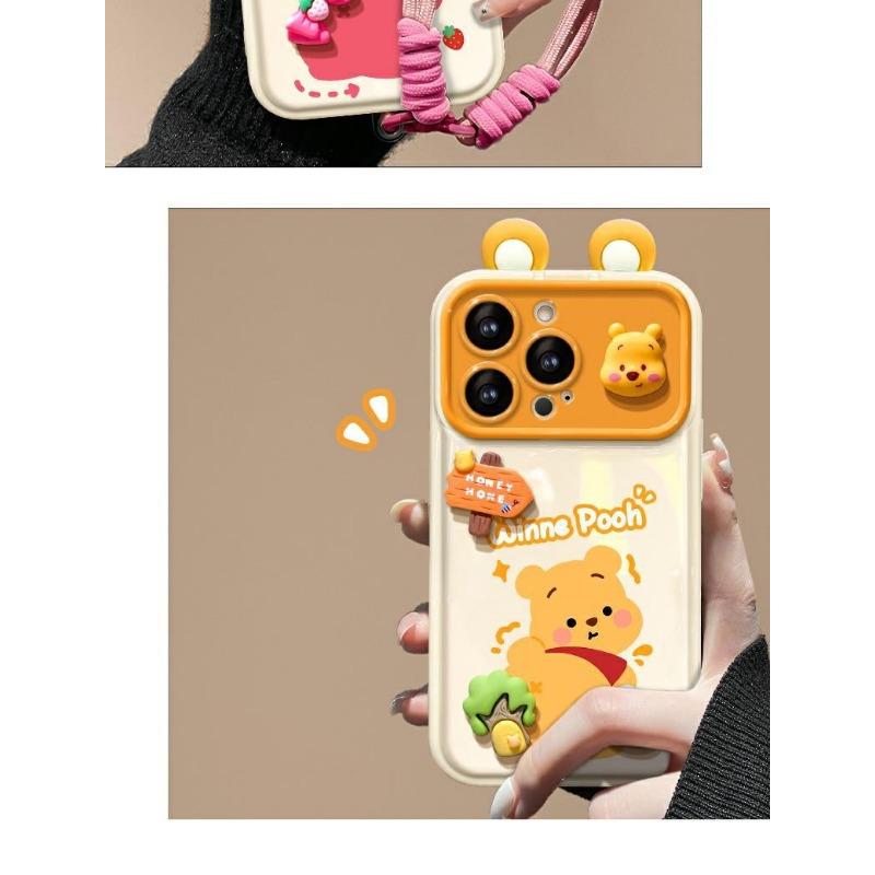 Yellow Bear Pendant Lanyard Flip Mirror Phone Case For Iphone