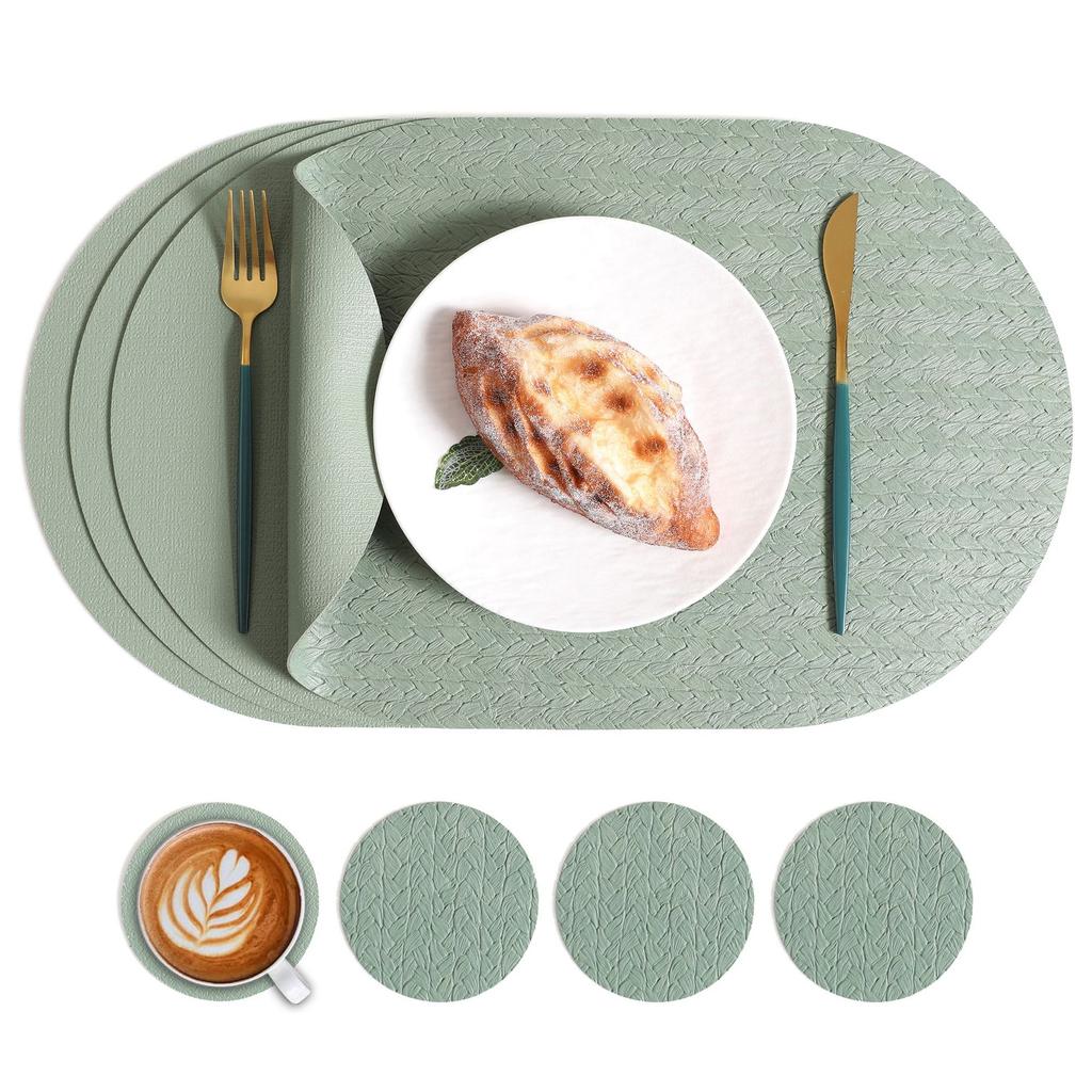 Nordische ins ovale lederen placemat Westerse maaltijd huishoudelijke eettafelmat Rijstkorrelpatroon milieubescherming anti-verbranding warmte-isolatie mat