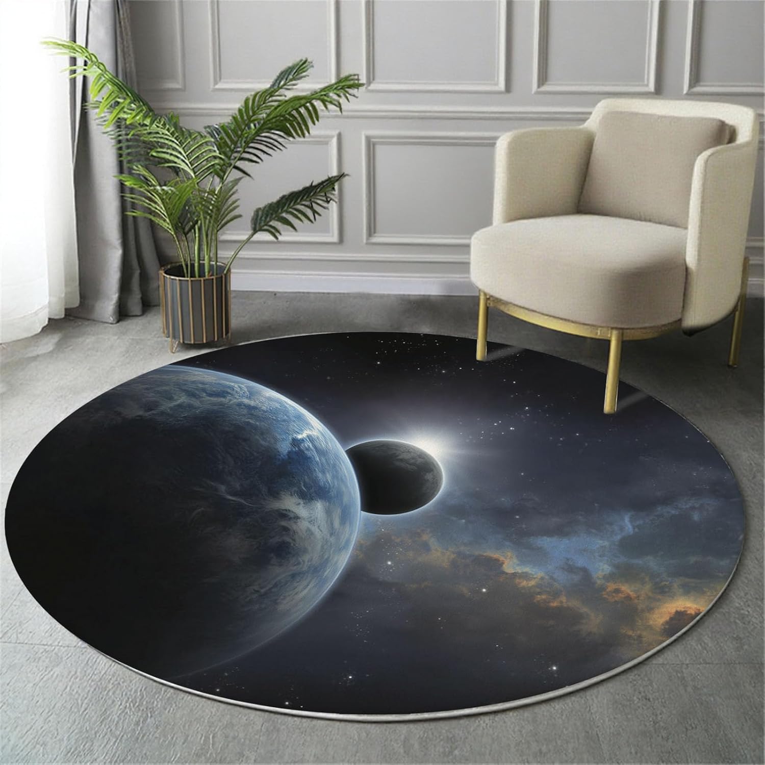 

Cartoon Style Round Rug Washable Bedroom Round Area Rugs Entryway,Soft Living Room Circular Rugs,Football Goal Design Non-Slip 100cm