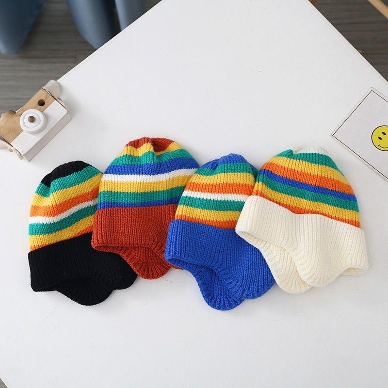 Autumn and Winter Children's Thermal Hat Rainbow Color Cute Baby Hat Infant Ear Protection Warm Knitted Pullover Hat