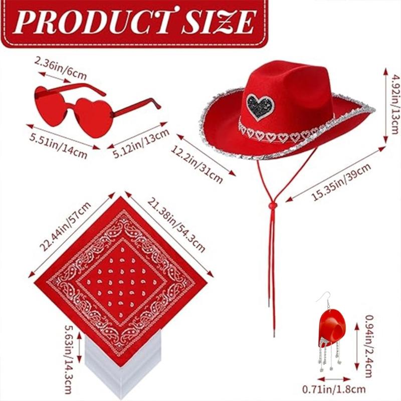 Festival Cowboyhut Set mit Herzbesatz für Geburtstagsfeier Feiertagspartys und Themenveranstaltung Polyester Kunststoff