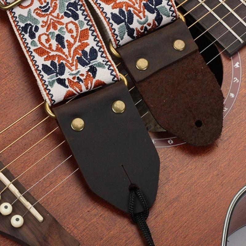 Adjustable Guitar Strap Embroidered Shoulder Strap Leathers Ends Guitar Straps